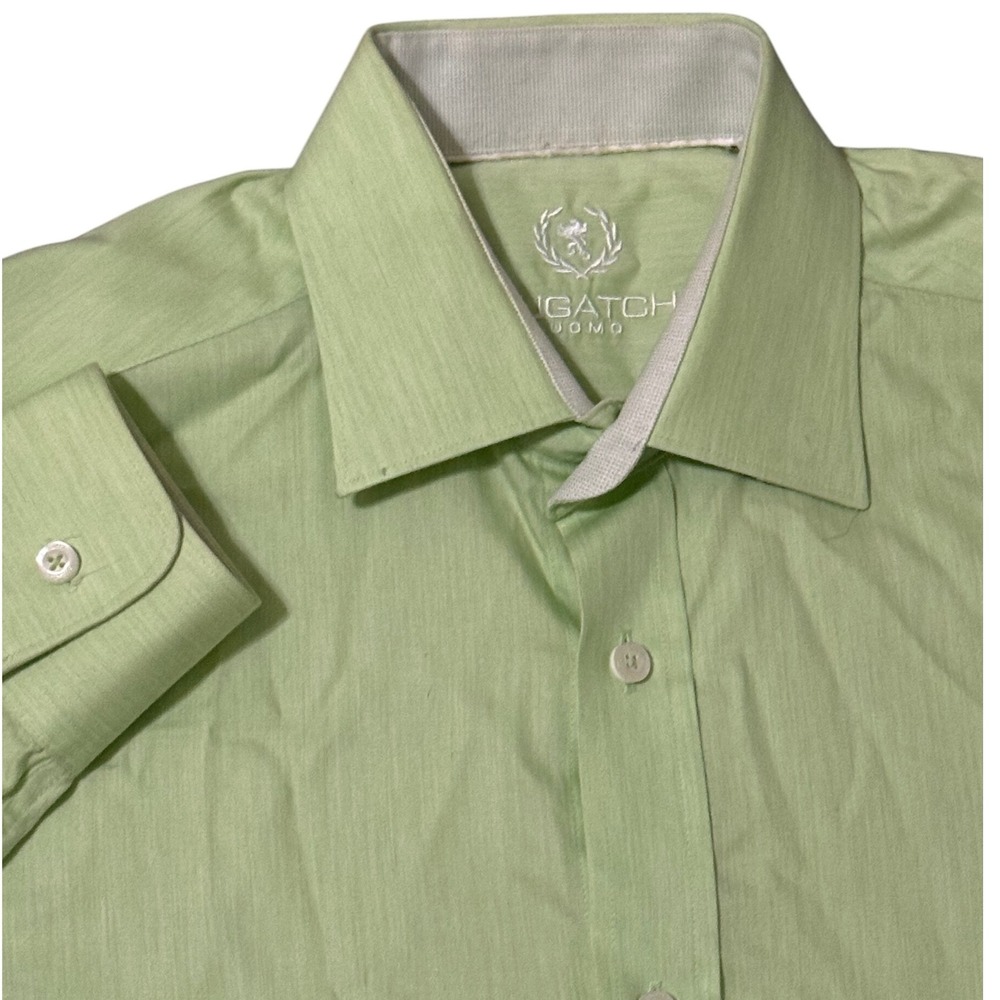 Bugatchi Uomo Light Green Striped Dress Shirt‎ Mens 16/40 LS Button Down Cotton
